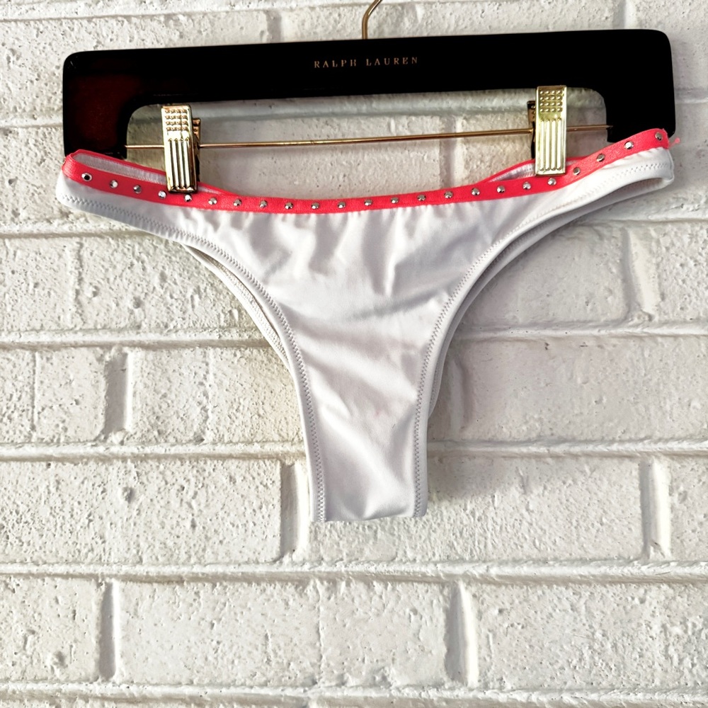 Victoria secret White Bikini Bottom with Pink Trim